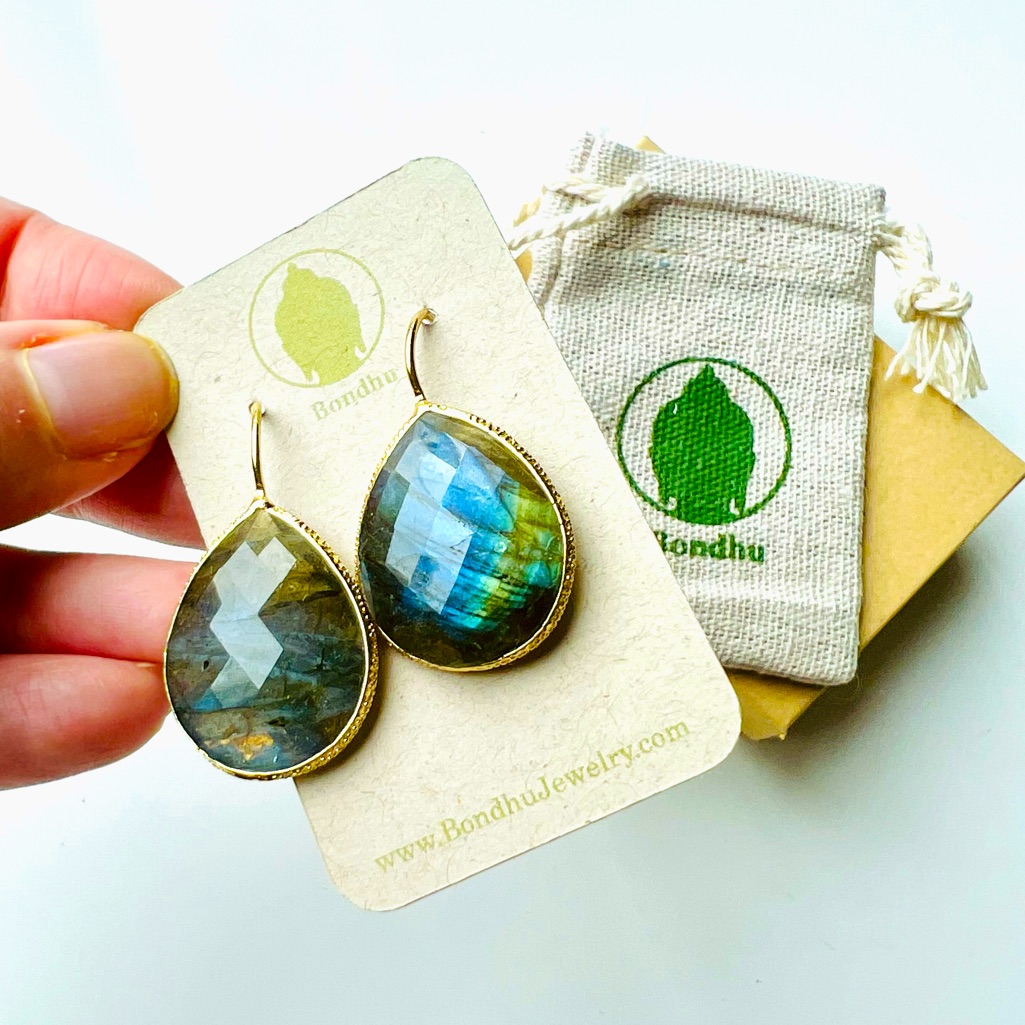 Nwt Labradorite Teardrop Earrings Gold